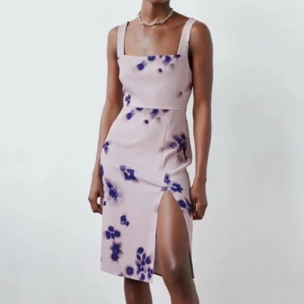 Aritzia Babaton Mauve Square Neck Midi Dress with Slit